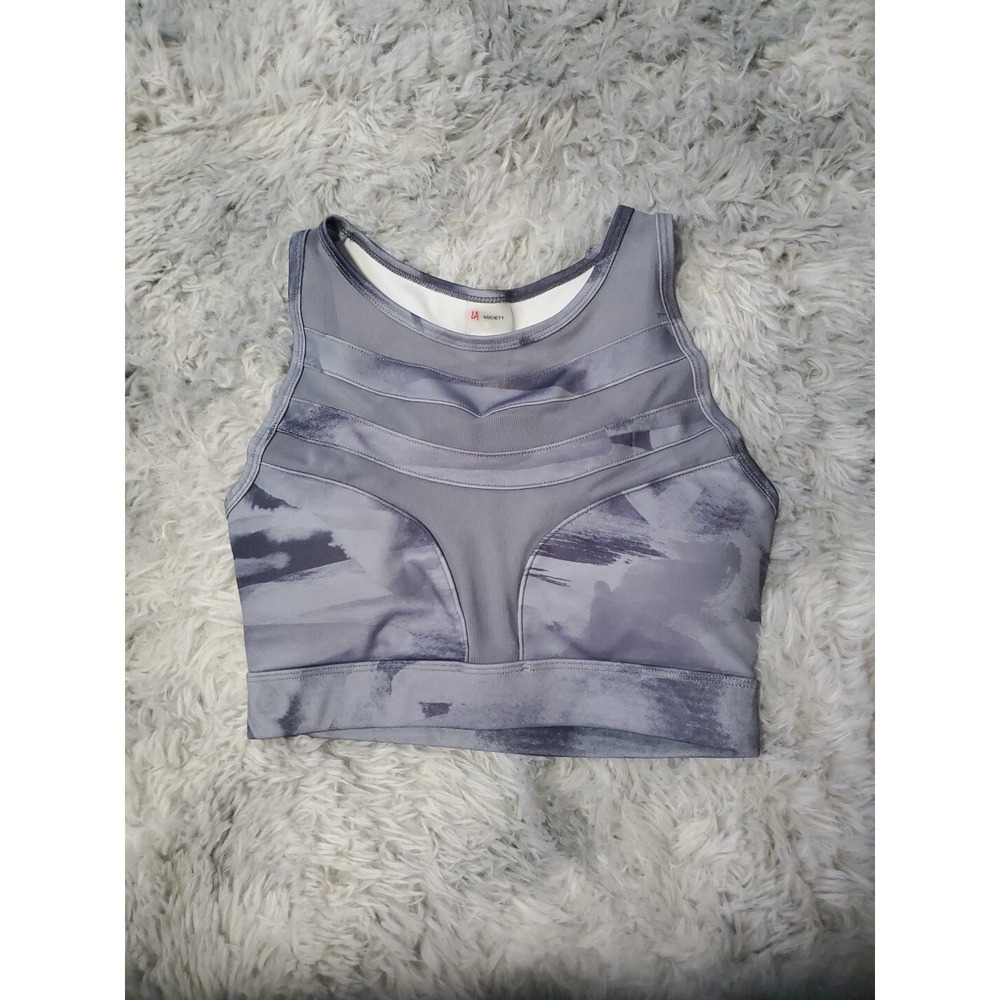 LA Society Athletic Sports Bra Gray Camo Mesh Athletic Tank Top Women's Size S